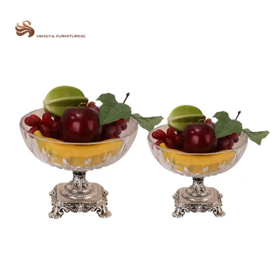 Clear Glass Fruit Plate Vegetable Compote Metal Bottom Glass Craft