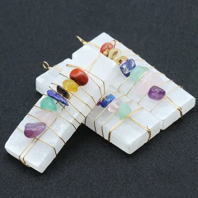 Wholesale Healing Crystal Pendant 7 Chakra Stone Selenite Pendant Irregular Gemstone Jewelry for Men Women Jewelry Gift