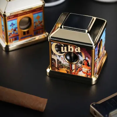 High-end Table Top Cigar Cutter With Four Blades Cigar Cutting Tool Multifunctional Pattern logo Cigar Cutter