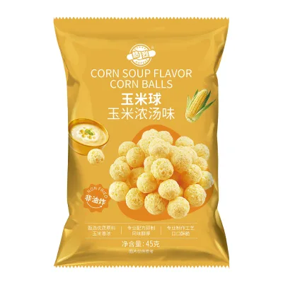 Corn Soup Flavor Corn Puff Ball Crunchy Extruded Corn Instant Snack Manufacturer OEM Wholesale
