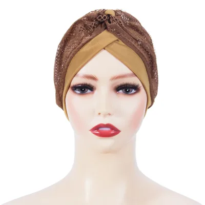 Wholesale Women Head Wear Lace Turban Hat Hollow African Head Wraps Girls Summer Turban
