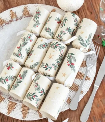 Kraft Paper Christmas Crackers Custom Botanical Printed Eco Recyclable Christmas