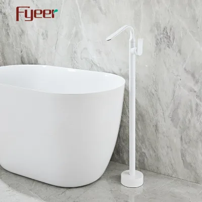 Modern Matte White Solid Brass Freestanding Bathtub Mixer Tap