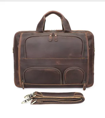 Hot Selling Men's Large Capacity Brown Genuine Cowhide Leather Briefcase High Quality with Nylon and Cotton Lining for Work