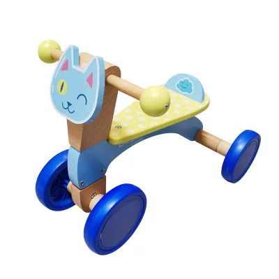 Children's Wooden Four-wheeler Balance Bike 1-3 Year Old Kids Non Pedal Bicycles 2-in-1 Baby Learning Step Sliding Bike