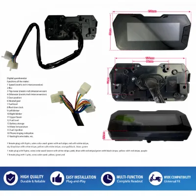 Off-Road Digital Speedometer Assembly, Full Function LCD Gauge for DY250 CROSSFIRE Motorcycle