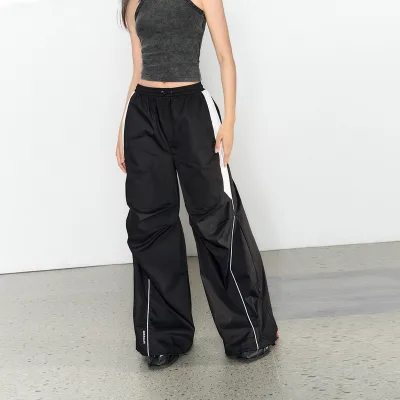 Custom Logo French Terry Women Stacked Pants Loose Oversize Straight Leg Jogger Pants Baggy Wide Leg Sweatpants