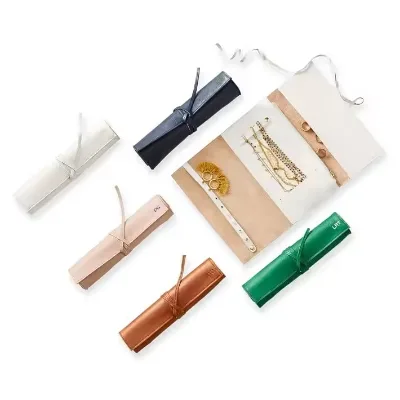 New Design Travel Pu Leather Zipper Folding Jewelry Organizer Collection Roll case