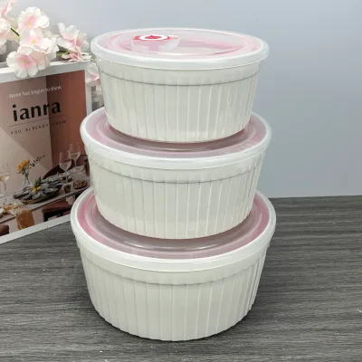 Kitchen Ceramic Large Capacity Salad Bowls Italian Noodle Soup Bowl Food Container With Lid