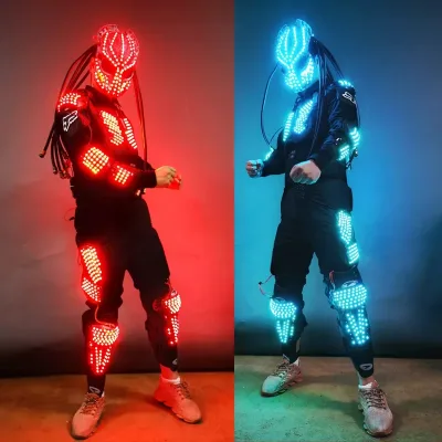 OEM Night Club predator Iron Solider Cosplay Wearing Clothes Flashing LED Robot Costume for Stage Dancer Performance