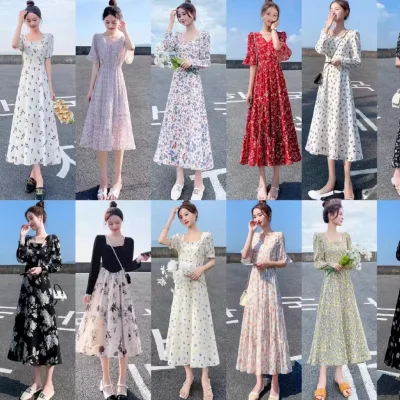 Seaside Vacation Style High Waist Slim Fit Printed Skirt Sexy Retro Floral Long Dress Casual Dresses