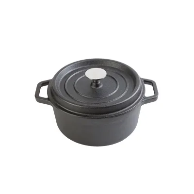 24cm Cast Iron Casserole Stew Cooking Pot With Lid 3.6L Black