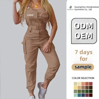 Custom Wholesale Cargo Jumpsuits Fashion Multi Pockets One Piece Jumpsuit for Women Plus Size Playsuits