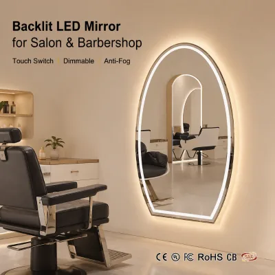 Barbershop LED Mirror Factory Wholesale Hair Salon Wall Mounted Backlit Touch Switch Dimmable Anti Fog Commercial Mirror