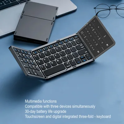 B089 ST New Portable Mini Three-Folding Keyboard 64 Keys Wireless Touchpad Keypad English Laptop Keyboard for IO.S Android Pad