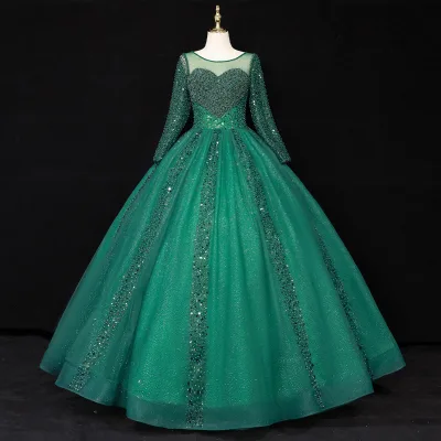 2024 New Arrival Custom Premium Luxury Plus Size Long sleeve Sequin Lace Wedding Dress Elegant Bride Wedding Dress