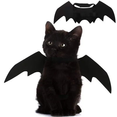 Pets Cat Bat Wing With Pumpkin Shaped Jingle Bells Cat Dress up Accessories Halloween Party Batwings Black
