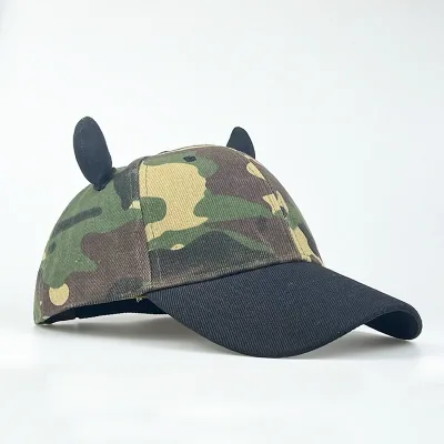 Camouflage Cute Little Devil Baseball Cap with Large Brim, Suitable for Hiking, Taking Photos and Traveling.