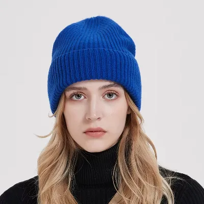 Autumn and Winter Beanie Big Head Pure Wool Slouchy Knitted Hat