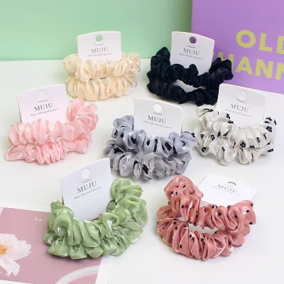 2 Piece of Hot Drill Mesh Scrunchie Women's Middle Size High Elastic Hair Scrunchies Solid Color Hair Ties for Girls