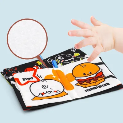 Montessori Learning Baby Cloth Book Toy Baby High Contrast Book Black and White Soft Cloth Book Sensory Toy for Toddlers