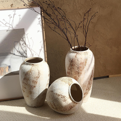 Rustic Pottery Decorative Ornaments Flower Arrangement Home Decor Table Vases Modern Farmhouse Vintage Ceramic Vase