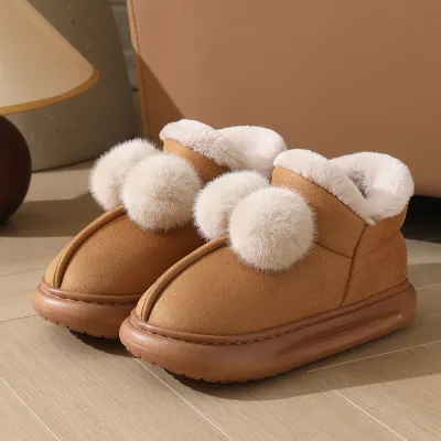 Cute Pom Pom Winter Boots for Women Faux Suede Platform Snow Boots Warm Fleece Lined Outdoor Leisure Boots Wholesale Custom