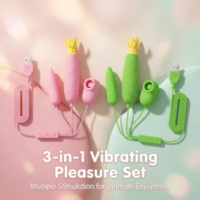 3 in 1 Clitoral Sucking Vibrator USB Wired Dual Egg Vibrator Pineapple Textured Female Pleasure Toy 20 Modes