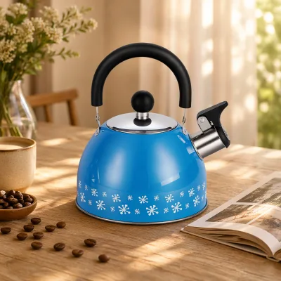 2L Blue Stainless Steel Whistling Tea Kettle with Movable Handle Induction Bottom 3L Capacity for Water Kettles Use