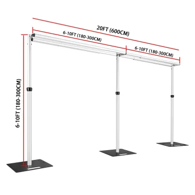 Portable 20x10ft Double Crossbar Backdrop Stand Heavy-Duty Pipe & Drape System for Breathtaking Wedding & Party Events
