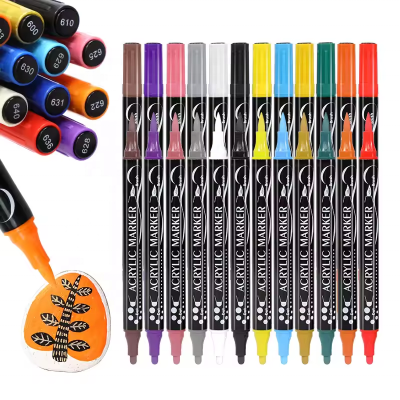 Acrylic Paint Pens - 24 Color Dual Tip Acrylic Paint Marker for Adult Coloring,Smooth Ink Flow Acrylic Pens,Erasable Odorless