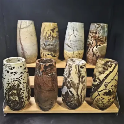 Kindfull Natural Crystal Picture Jasper Vase Crystal Craft  Healing Stones for Home Decoration