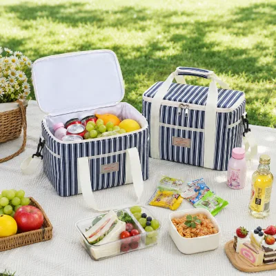 Custom Kids Stripe Design Insulated Lunch Bag Cute Cartoon Thremal Lunch Tote Protabel Oxford Food Cooler Bag for School Picnic