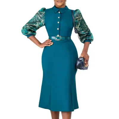 D554 Spring Dress Ruched Solid Color Buttock Wrap Career Bodycon Dresses Elegant Plus Size Office Dress with Belt for Women