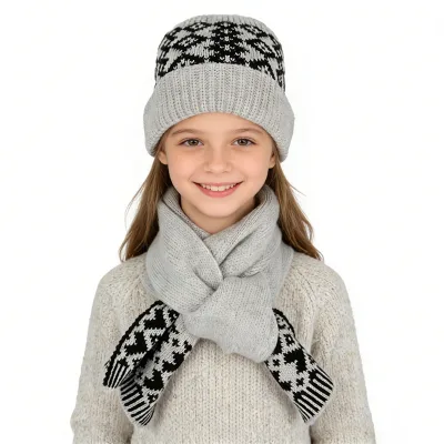 High Quality Beanie Manufacturer Unisex Kids Knitted Accessories Beanie and Scarf Set