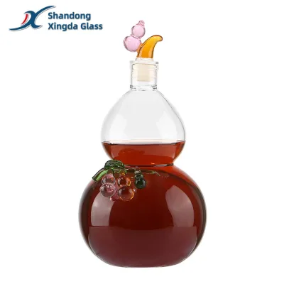 Wholesale High Borosilicate Gourd Shaped Liquor Glass Bottle Gourd Clear Whisky Wine Decanter Manufacturer