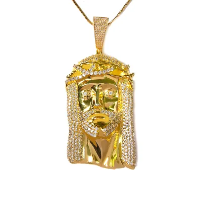 Custom Hip Hop Jesus Face Pendant 925 Silver Lab Grown Diamond Gold Plated Bling Necklace Men's Rapper Style