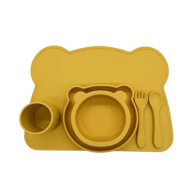 Food-grade Silica Gel Placemat Complementary Food Plate Bowl Baby Feeding Set Heat-Resistant for Infants Young Children