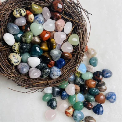 15mm Wholesale Mini Size Gemstone Heart Shaped Love Stones Mixed Color Healing Crystal Stone Hearts Pendants for Meditation