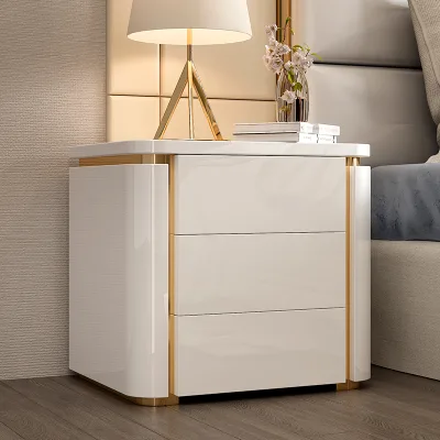 High-end Light Luxury Wooden Smart Nightstand 3 Drawers Customized Color Free Installation Modern White Bedroom Living Room