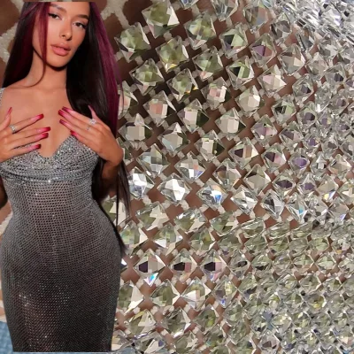 Rhinestones Mesh Fabric With 6*6 square Rhinestone Crystal Sewing Strass Crystal Tape Net Diy Ribbon Dress Craft for Dress