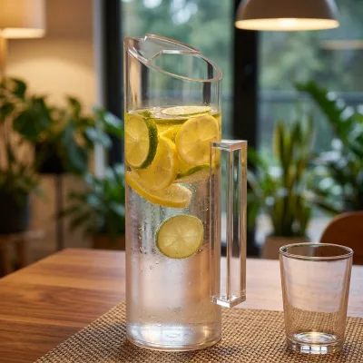 Acrylic Water Pitcher Judaica Lucite Pitcher for Juice Lemonade Iced Tea Pitcher with Gold Handles FactoryCustomized Clear Gold