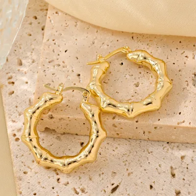 European and American Personality 18k Women's Gold-plated Bamboo Versatile Earrings Wholesale Fashion Jewelry