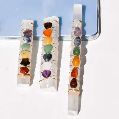 Natural Crystal Colorful Love Five-Pointed Star Gypsum Stick Water Drop Seven Gauce Matching Winding Play Carved Oval