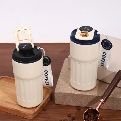 Wholesale Durable Hand Portable Coffee Cup Double Wall Insulated Stainless Steel 450ml Smart Coffee Mug