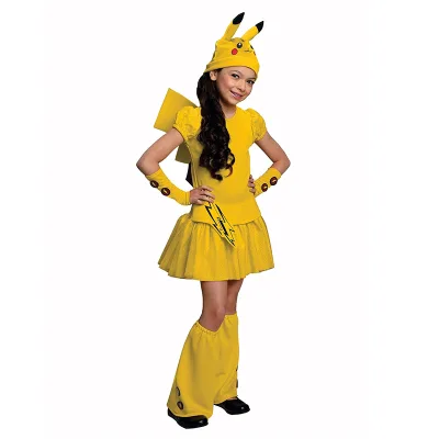 Festival Party Anime Cosplay Performance Costume 4-Piece Children Cute Pikachu Skirt Costume