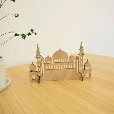 New Muslim Mosque Wood Crafts Gift Decoration Engraved Design Antique Style Ancient Wooden Ornaments