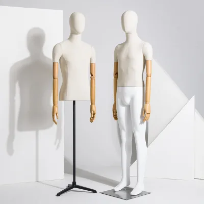 Wholesale Manikin Dummies Flexible Wooden Arms Whole Body Upper Body Linen Male Mannequin Full Body for Clothes Display