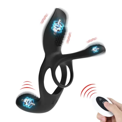 Adult Couples' Shared Vibration Dual Ring Silicone Cock Ring Multi-Frequency Vibrating & Remote-Controlled