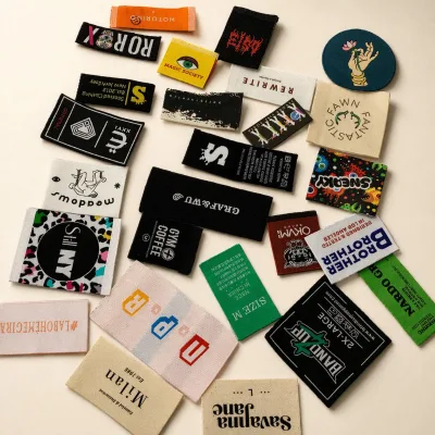 Custom Logo Eco-Friendly Woven Stitch Labels for Garment Shoes Bags-Gravure Printed Ultrasonic Edge Cloth Material Geometry